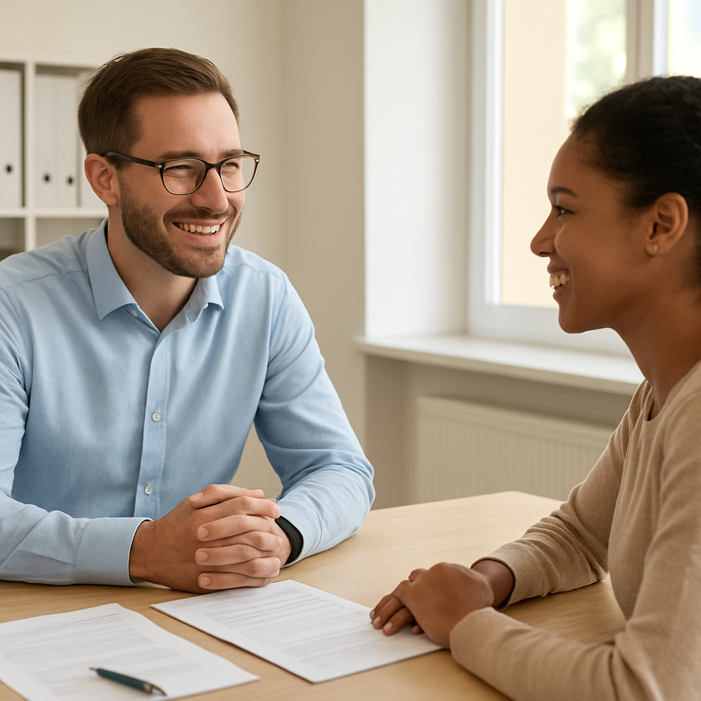 Conseiller en insertion professionnelle accompagnant une personne en recherche d'emploi